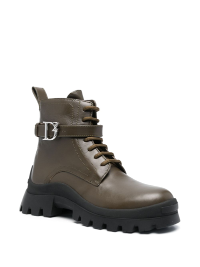 Shop Dsquared2 Logo-buckle Detail Ankle Boots In Brown