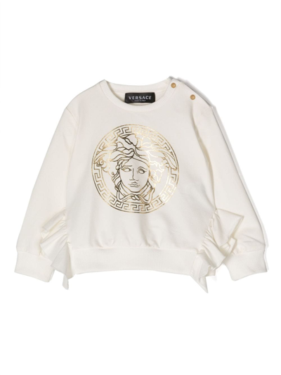 Shop Versace Medusa-print Cotton Sweatshirt In Neutrals