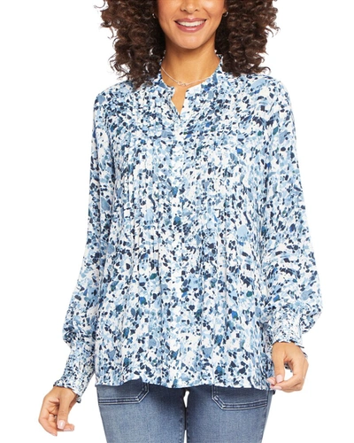 Shop Nydj Pleated Peasant Blouse In Blue