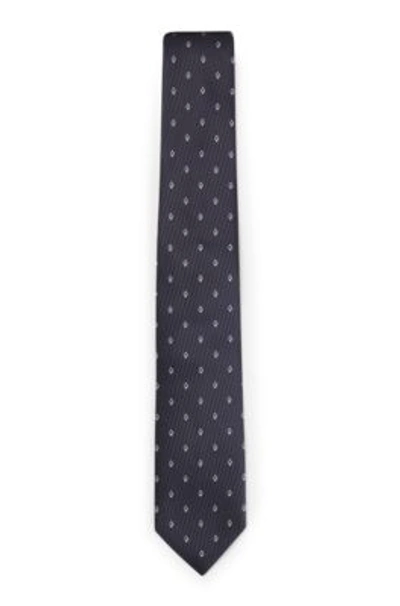 Shop Hugo Boss Silk-jacquard Tie With Detailed Pattern In Dark Blue