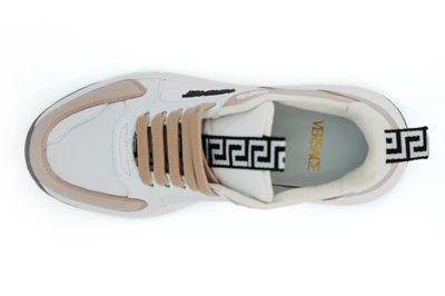Shop Versace Light Pink And White Calf Leather Women's Sneakers In Powder Pink