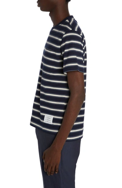 Shop Thom Browne Stripe Cotton Jersey Pocket T-shirt In Navy