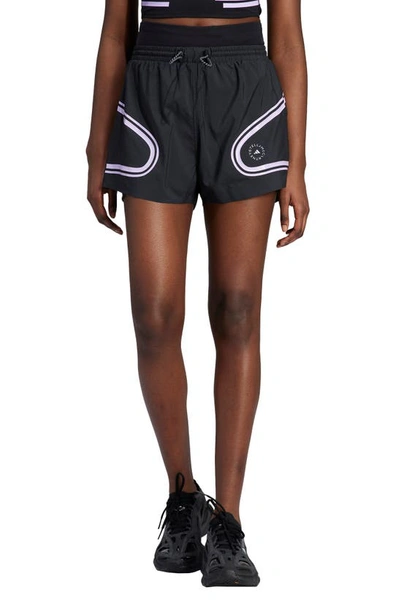 Shop Adidas By Stella Mccartney Truepace High Waist Running Shorts In Black/ Purple Glow