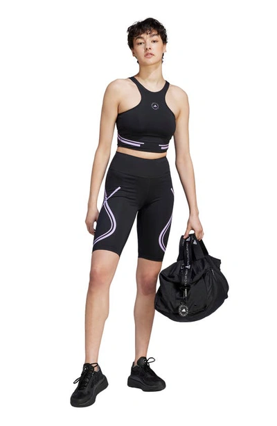 Shop Adidas By Stella Mccartney Truepace High Waist Bike Shorts In Black/ Purple Glow