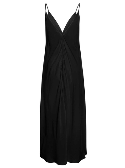 Shop Jil Sander Black Calf Lenght V-neck Slip Dress, With Full Skirt And Diagonal Cut, In Viscose Woman In Brown