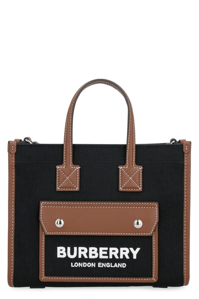 Burberry Mini Freya leather & canvas tote bag - ShopStyle