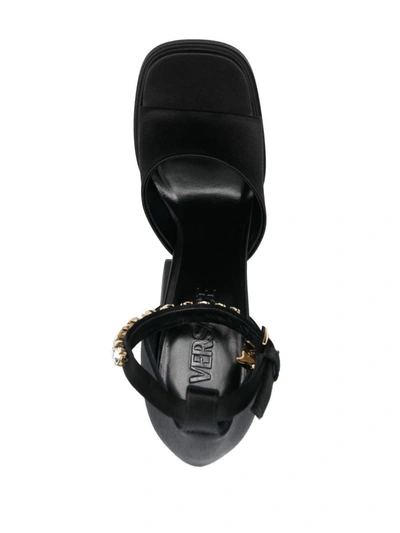 Shop Versace Satin Sandals Shoes In Black