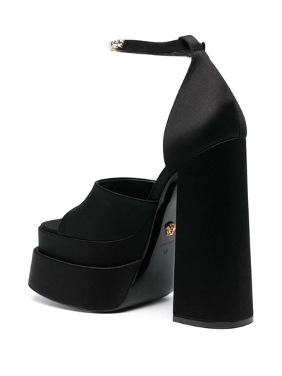 Shop Versace Satin Sandals Shoes In Black