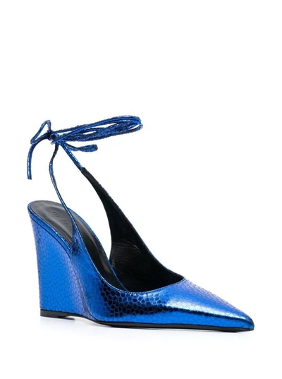 By Far Vaughn Metallic Pointed-toe Wedges In Blu