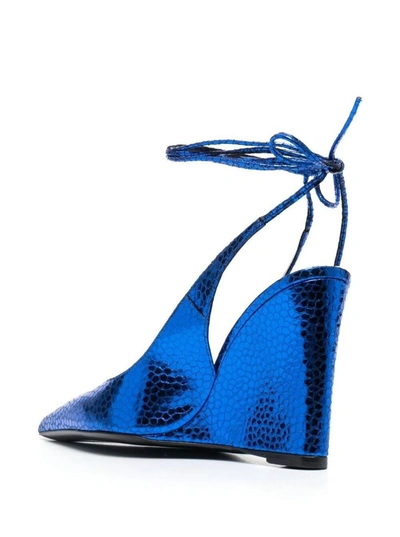 By Far Vaughn Metallic Pointed-toe Wedges In Blu