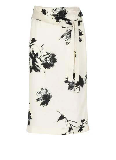 Calvin Klein Satin Skirt With Print In Natural
