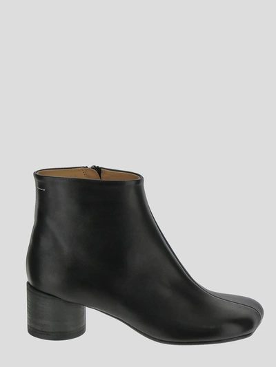 Shop Mm6 Maison Margiela Ankle Boots In <p> Black Ankle Boots In Leather