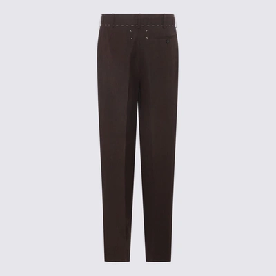 Shop Maison Margiela Brown Linen-wool Blend Pants In Dark Brown