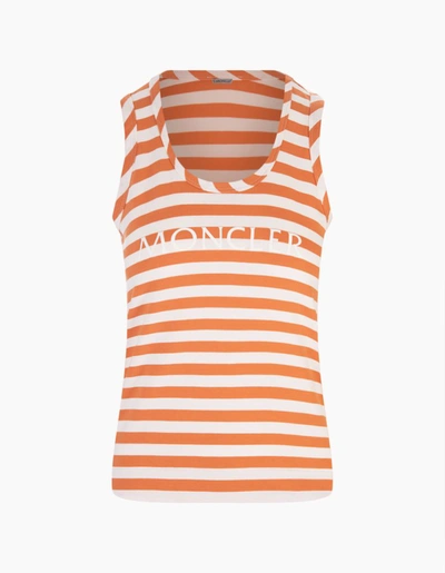 Shop Moncler Striped Tank Top With Logo In Orange
