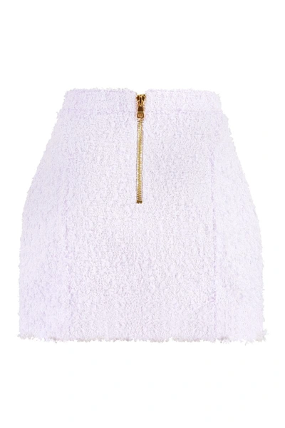 Shop Balmain Tweed Mini-skirt In Lilac