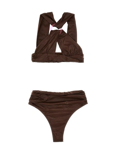 Shop Attico The  Wet-effect Bikini In Brown
