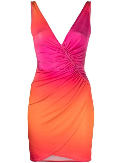 Shop Louisa Ballou V-neck Short Gradient Dress In Fuchsia