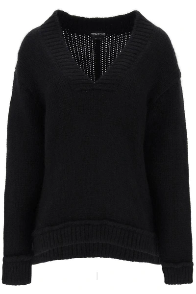 Shop Tom Ford V-neck Sweater In Alpaca Wool In Black