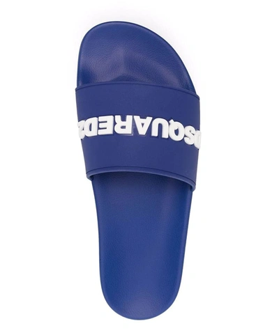 Shop Dsquared2 Logo Slides Sandals In Blue