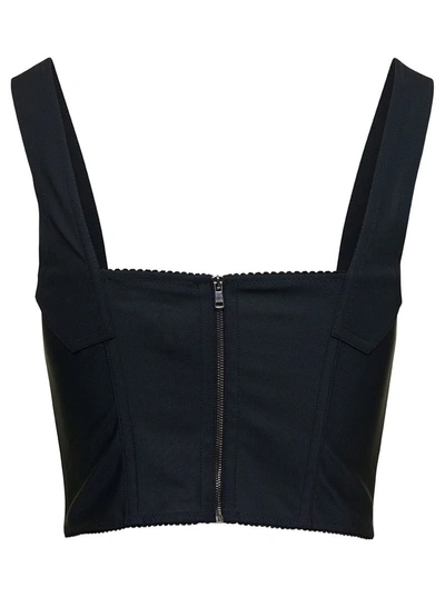 Shop Dolce & Gabbana Black Bustier Top With Sweetheart Neckline In Jacquard And Lace Woman