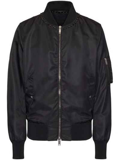 Shop Valentino Untitled Nylon Bomber Jacket In Black