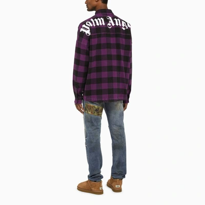 Shop Palm Angels Black And Check Shirt With Logo In Purple