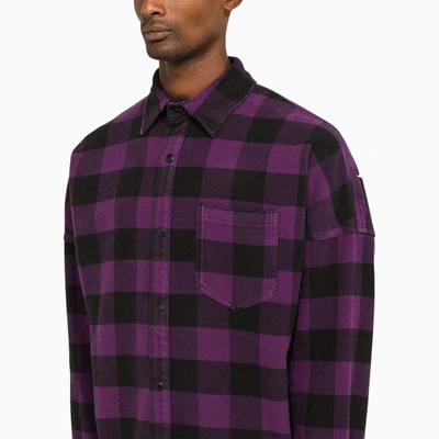 Shop Palm Angels Black And Check Shirt With Logo In Purple