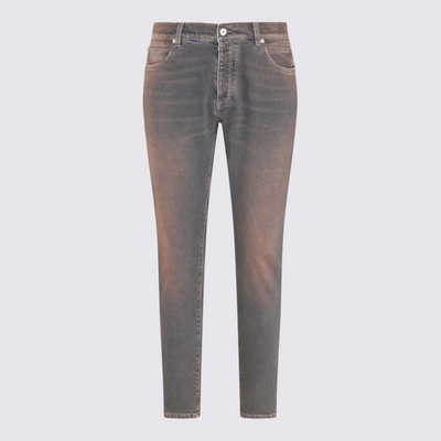 Shop Balmain Blue Cotton Blend Jeans In Dirty Blue