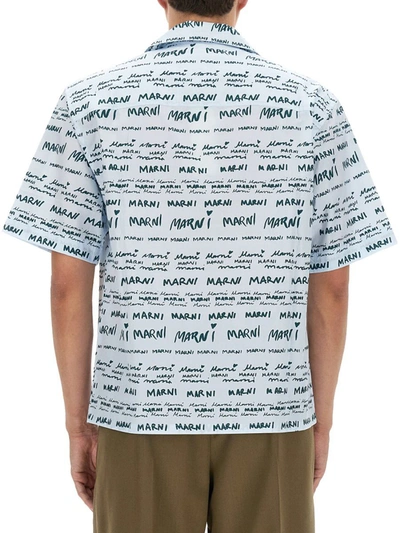 Shop Marni Logo Print Shirt In Blue