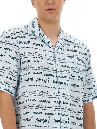 Shop Marni Logo Print Shirt In Blue
