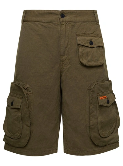 Shop Heron Preston Olive Green Cargo Shorts With Multi-pockets In Cotton Blend Man