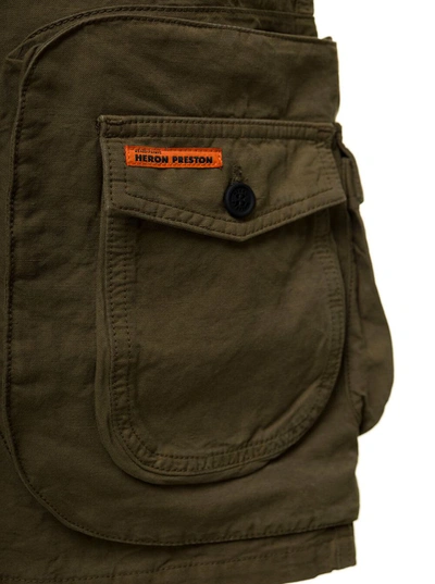 Shop Heron Preston Olive Green Cargo Shorts With Multi-pockets In Cotton Blend Man