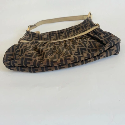 Pre-owned Fendi Zucca Chef Hobo With Gold Leather Trim