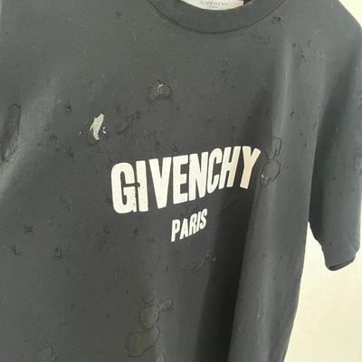 Pre-owned Givenchy Men's Black Logo-print Distressed Cotton T-shirt