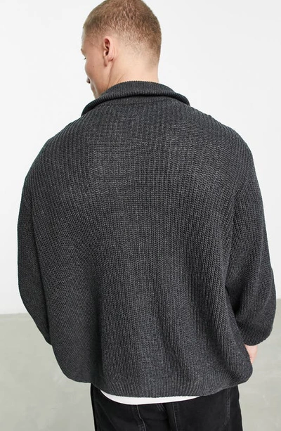 Shop Asos Design Oversize Zip Fisherman Sweater In Charcoal