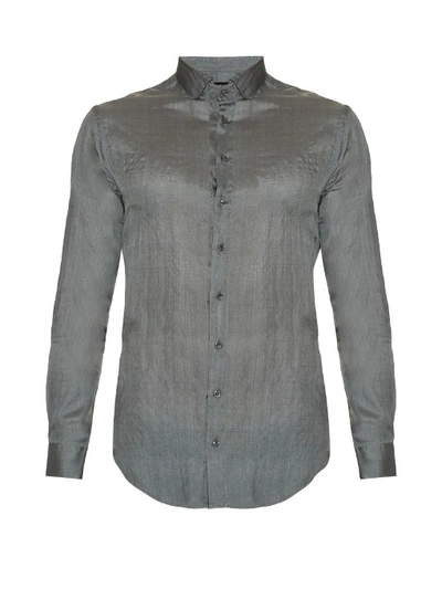 Giorgio Armani Button-cuff Silk Shirt In Grey