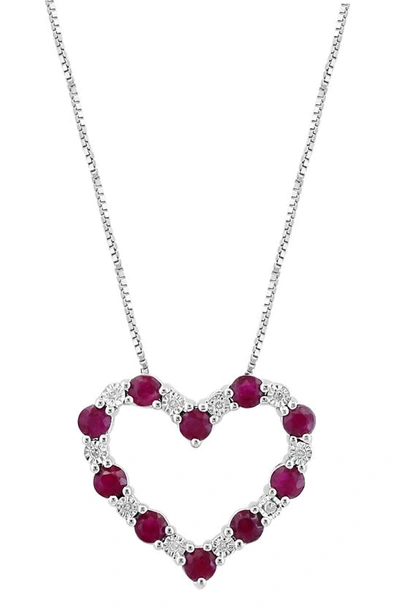 Effy Sterling Silver Diamond & Ruby Heart Pendant Necklace In Red