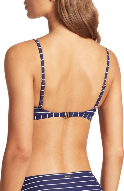 Sea Level Stripe Lace-up Bikini Top In Navy