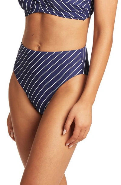 Shop Sea Level Retro High Waist Bikini Bottoms In Navy