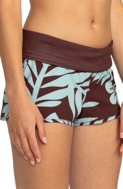 Shop Roxy Endless Summer Floral Cover-up Shorts In Bitter Choco Palmeri