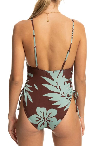 Shop Roxy Palm Cruz Cinched One-piece Swimsuit In Bitter Chocolate