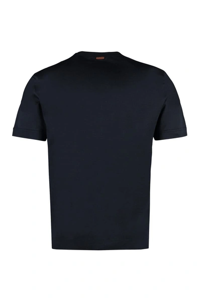 Shop Ermenegildo Zegna Cotton And Silk Crew-neck T-shirt In Blue