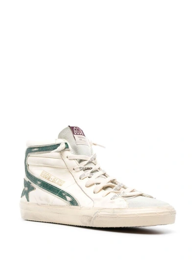 Shop Golden Goose Slide Distressed High-top Sneakers In Beige Ecru/ice/emerald Green