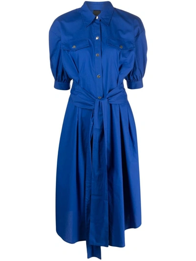 Shop Pinko Belted Midi Shirt Dress In Blue