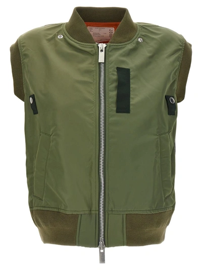 Shop Sacai Nylon Bomber Jacket In Green