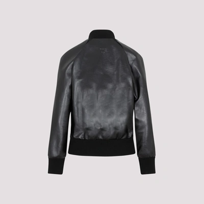 Shop Tom Ford Matt Leather Bomber Jacket In Black