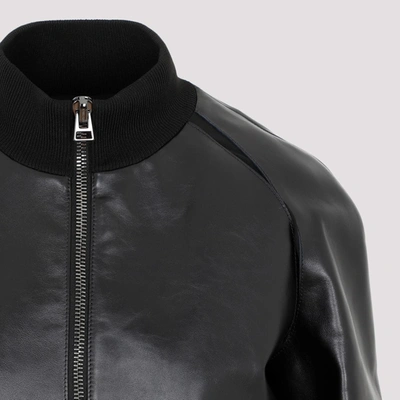 Shop Tom Ford Matt Leather Bomber Jacket In Black