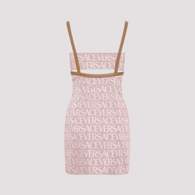 Shop Versace Canvas Logo Mini Dress In Nude &amp; Neutrals