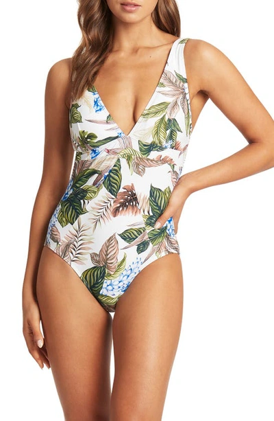 Shop Sea Level Panel Line Multifit One-piece Swimsuit In White