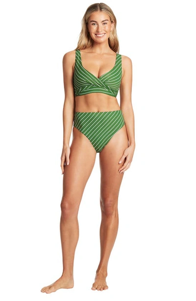 Shop Sea Level Cross Front Multifit Bikini Top In Green